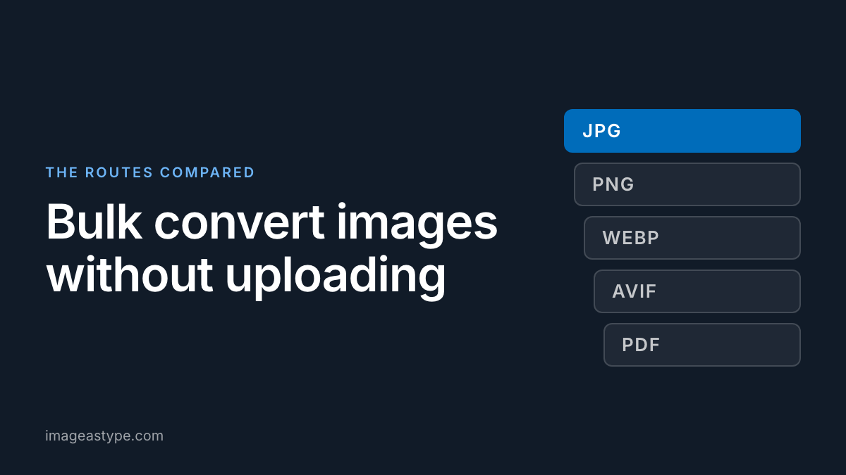 Title card reading "Bulk convert images without uploading. The routes compared"